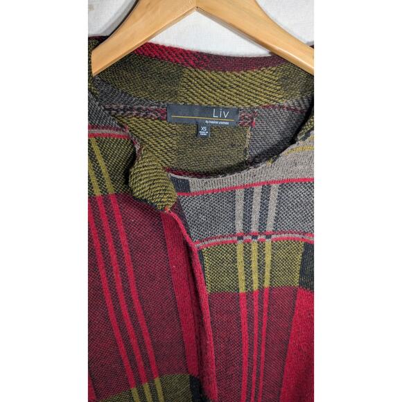Liv by Habitat Womens Patchwork Sweater Sz XS Artsy Plaid Earthy Red Green Boho - Picture 6 of 7